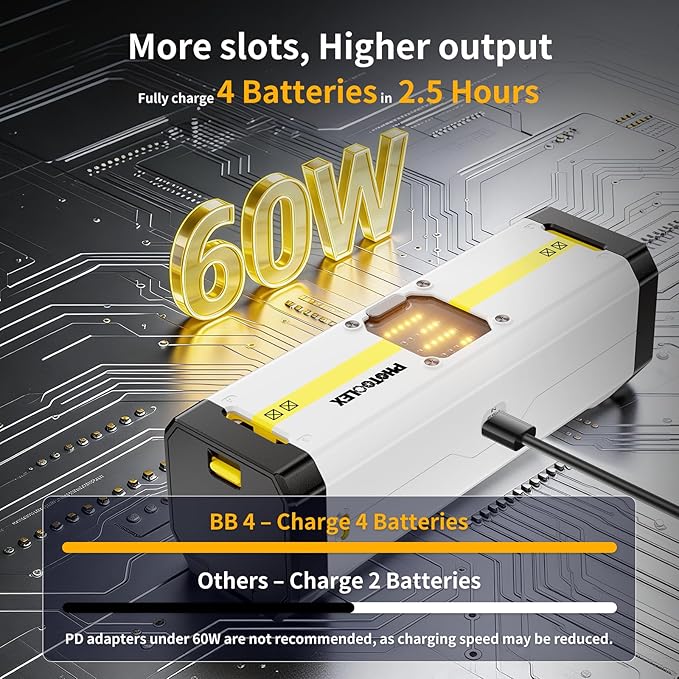 PHOTOOLEX BB4 4-Slot 60W LP-E6NH LP-E6P Battery Charger Fast Three Slot - Image 2