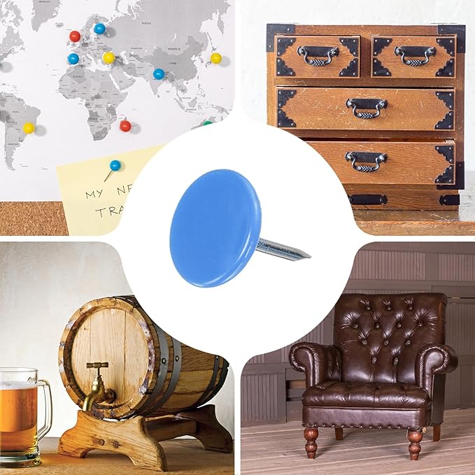 uxcell 150Pcs Upholstery Tacks, 11mmx13mm Flat Head Thumb Tack Decorative Furniture Nails Push Pins for Furniture Sofa Headboards, Blue