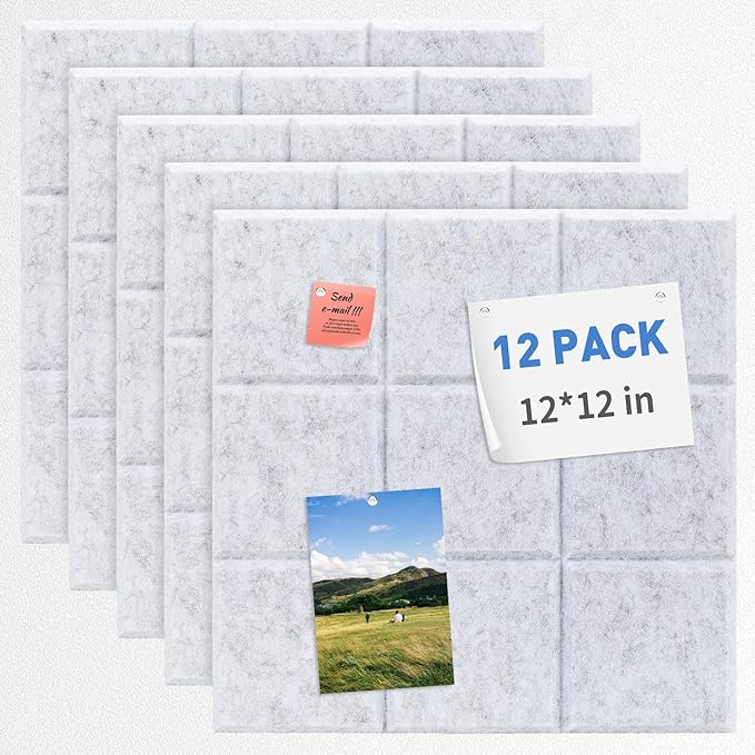 Smarpau Large Cork Boards Bulletin Board 48"x36", 12 Pack Felt Corkboards Pin Board with 50 Removable Adhesive Tabs 35 Pushpins, Cork Wall Tiles for Home School Decor