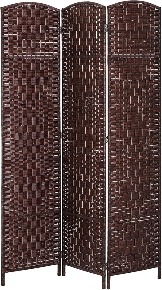 HOMCOM Room Divider, 3 Panel Folding Privacy Screen, 6FT Tall Portable Wicker Weave Partition Wall Divider for Bedroom, Home Office, Brown