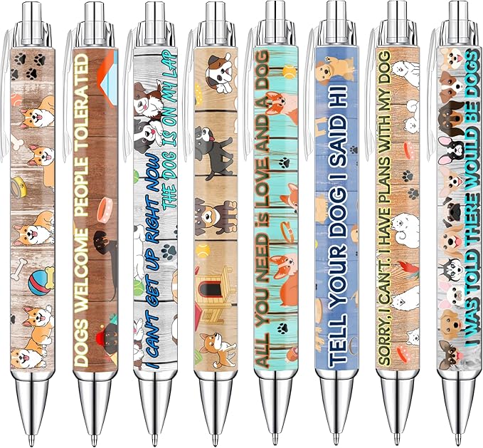 Idealmuzik Dog Pens for Dog Lovers – Cute Dog-Themed Ballpoint Pen Set for Kids, Teens, and Adults – Fun Stationery Gift for Journaling, Writing, or School – Smooth Ink, 8 Pack