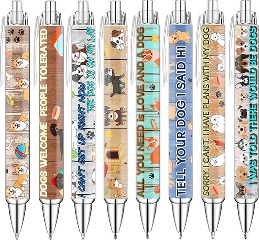 Idealmuzik Dog Pens for Dog Lovers – Cute Dog-Themed Ballpoint Pen Set for Kids, Teens, and Adults – Fun Stationery Gift for Journaling, Writing, or School – Smooth Ink, 8 Pack