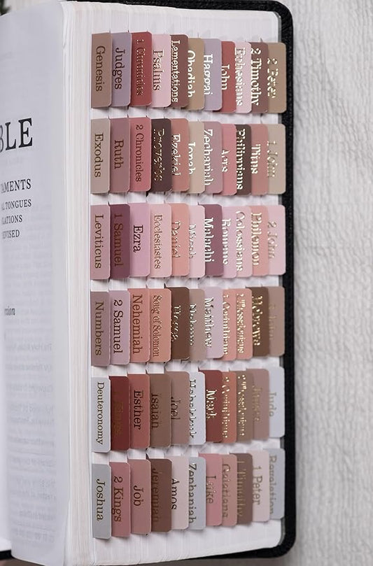 UPAFEXXI-Laminated Bible Tabs for Women and Men (Gold Foil Embossed Lettering) Reposition Large Print tabs, Easy to Read and Apply, 80 Bible Chapters Labels for Easy Navigation(Earth Tone Theme)