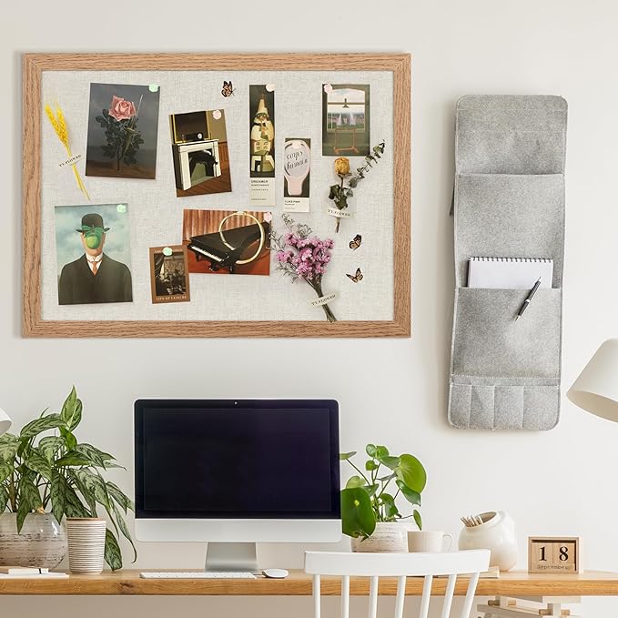 Cork Board Bulletin Board 18" x 24", 2-Pack Large Linen Corkboards with Frame for Walls, Cute Picture Display Pin Board Vision Board for Room School Office Bedroom 40 Pushpins Carbonized Black