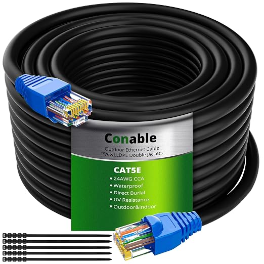 Cat5e Outdoor Ethernet Cable 300 Feet, Cat 5e Heavy Duty Internet Network LAN by Conable