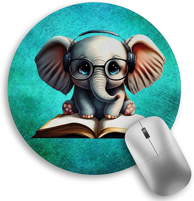 Small Mouse Pad, Cute Elephant Round Mouse Pads for Desk, Travel Mini Mousepad Non-Slip Rubber Base, Portable Mousepads for Wireless Computer Mouse Laptop, Office Desk Accessories, 8.6 * 8.6 Inch