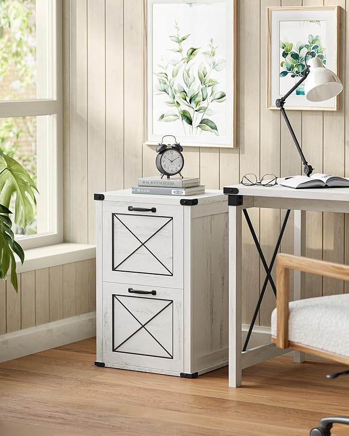 VASAGLE File Cabinet, Filing Cabinet with 2 File Drawers, Printer Stand, Fit A4, Letter Size, Hanging File Folders, Modern Farmhouse Style, for Home Office, Rustic White UOFC048T73