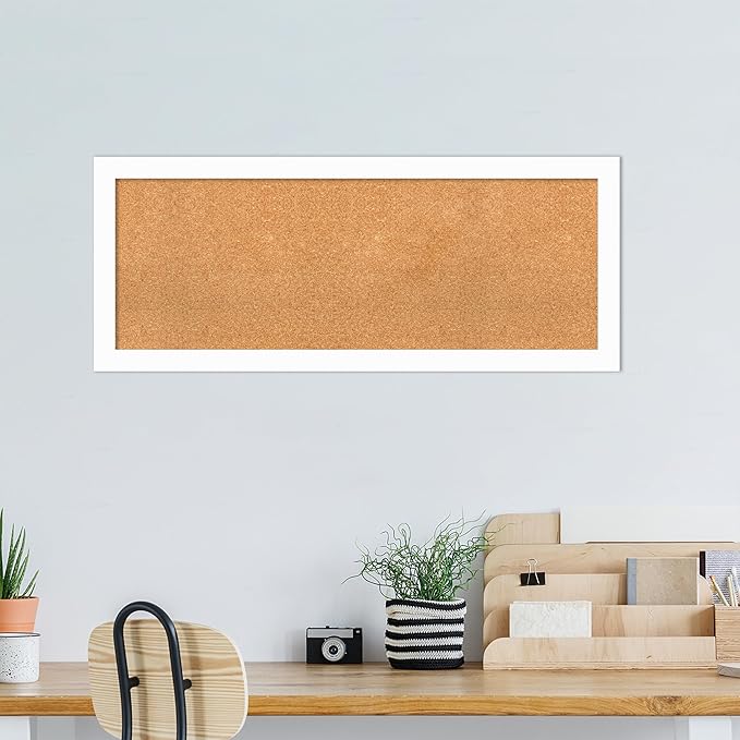 Amanti Art Natural Cork Board for Wall, 19x47 Vision Board with White Frame, Oversize Corkboard Office Decor for Home Organization, Casual Corkboard Pinboard to Display Items for Home Organization in