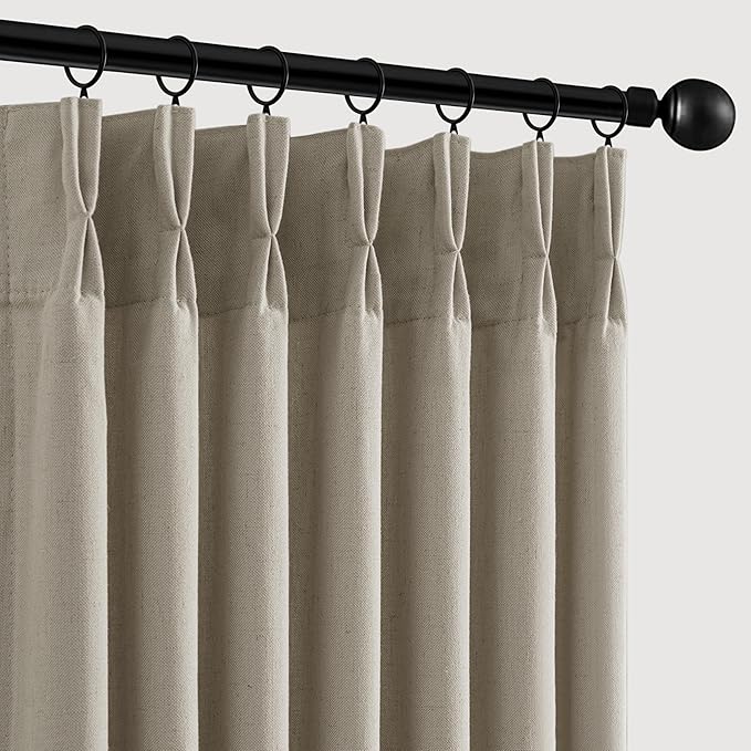 Memory Trained Pinch Pleated Curtains 90 Inches Long, Viral Linen Pinch Pleat by ANRODUO