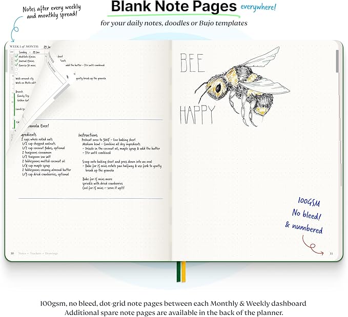 Roterunner Purpose Planner Notebook B5 7.5”x9.8” Undated 2025 Daily Weekly and Monthly Productivity Goal Setting Tool for Work Home ADHD for Adults Self Care Journal