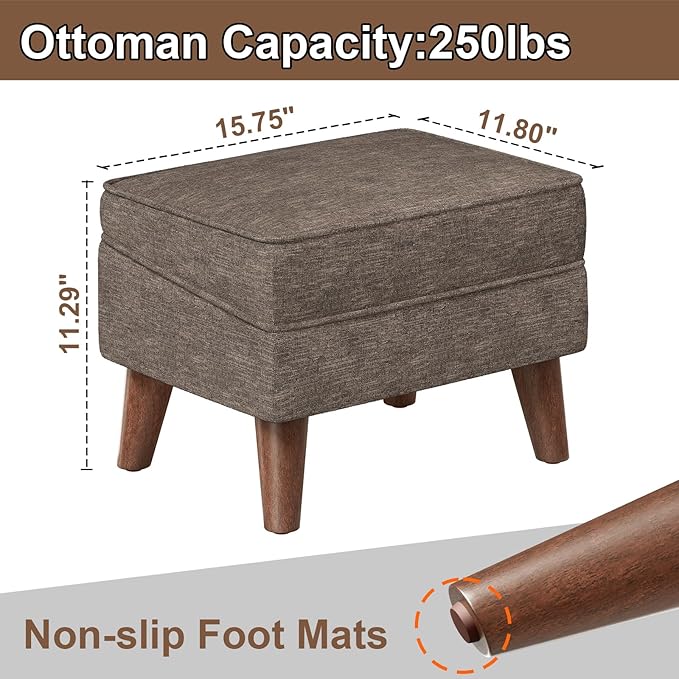 Small Footstool Ottoman with Adjustable Lid, Modern Storage Ottoman, Foot Rest for Couch, Foot Stool with Sturdy Wood Legs for Living Room, Bedroom, Enterway, Brown