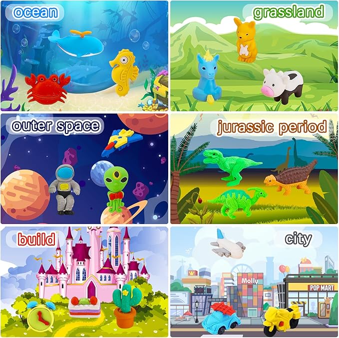 150Pcs Animal Erasers Bulk Cute Food Erasers Desk Pets Kids Puzzle Eraser Take Apart Cool 3D Eraser Mini Fun Party Favors for School Supplies Classroom Rewards Easter Egg Fillers Gifts