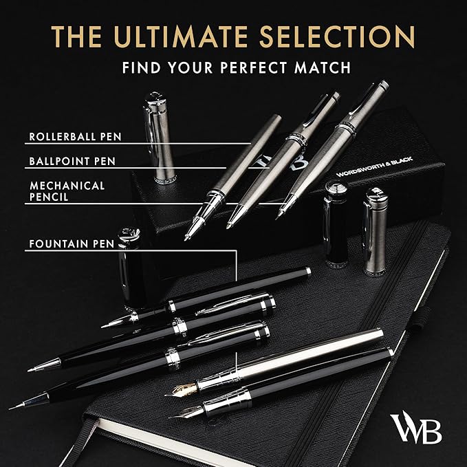 Wordsworth and Black Mechanical Pencil Graphite Lead- Stunning Luxury Metal Pencil, Black Lacquer 24K Gold Finish, 0.7mm Led, Best Gift Set for Men & Women, Professional Executive Office Pencils