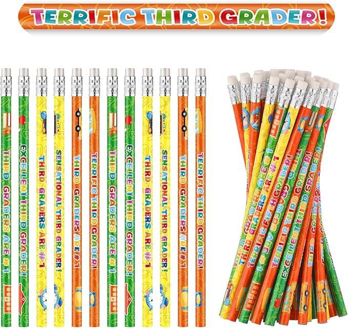 Tenceur 48 Pcs 3rd Graders Pencils, 3 Motivational Cute Pencils Bulk with Erasers for Kids Student Teacher Classroom Reward Back to School Supplies