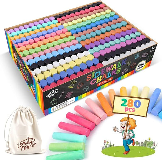 280PCS Sidewalk Chalks in 24 Colors: Washable Jumbo Chalk Set for Kids Toddlers, Non-Toxic Dustless Colored Chalk Bulk for Outdoor Art, Party Favors, Painting on Chalkboard Blackboard Playground