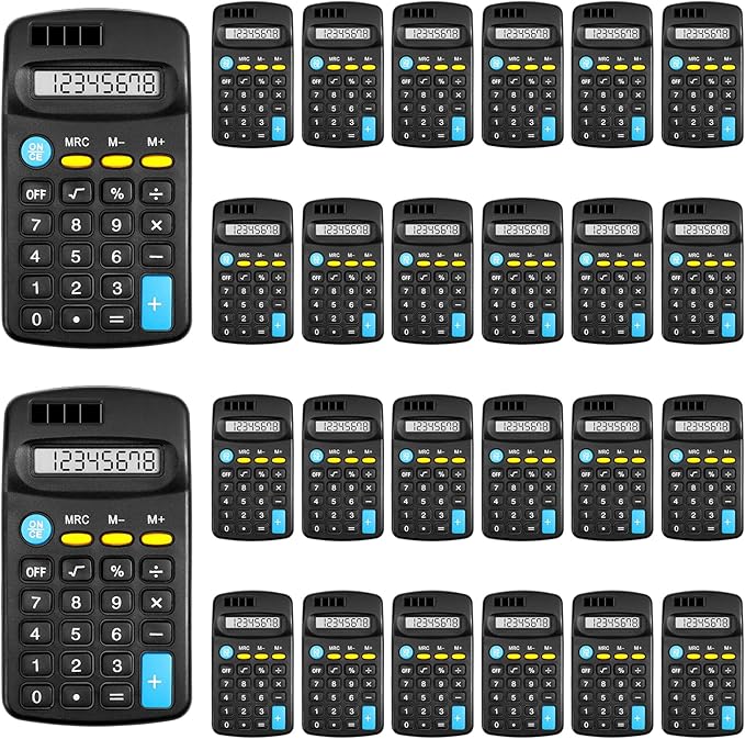 24 Pieces Pocket Calculator,Pocket Size Mini Calculators,Solar Battery Dual Power Function Calculator,8 Digit Display Basic Calculator for Students Kids Home Office(Black)