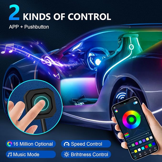 RGBW Acrylic Car Interior Led Kit, Car Accessories 22 in 1 Car Ambient Lighting - Image 3
