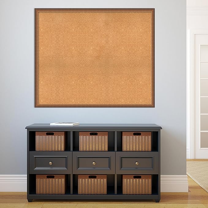 Amanti Art Natural Cork Board for Wall, 38x46 Vision Board with Bronze Frame, Oversize Corkboard Office Decor for Home Organization, Modern Corkboard Pinboard to Display Items for Home Organization