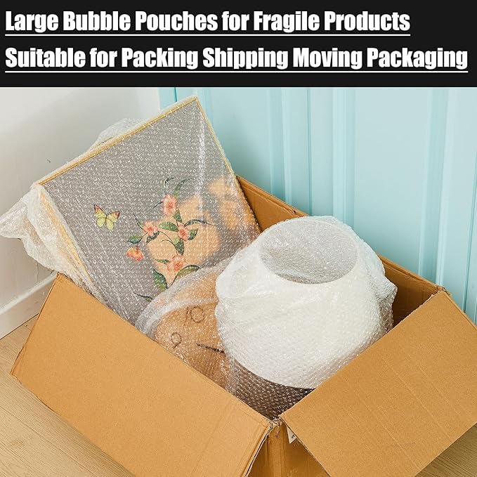 5 Pack Extra Large 28 * 32 Inch Bubble Pouches Clear Bubble Pouch Wrap Bags for Packing Shockproof Cushioning Wrap Bag for Shipping Moving Fragile Dishes China Plates Painting Fragile Items