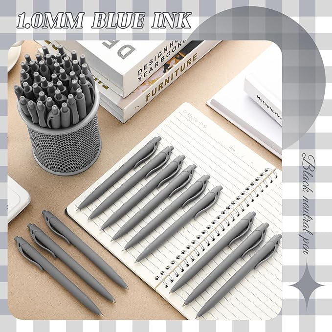 Fulmoon 150 Pcs Ink Click Pens Bulk Gel Writing Retractable Ballpoint Pens 1.0 mm Medium Point No Bleed Bulk for Office Supplies Teacher Stationery(Grey)