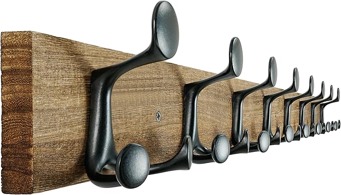 SKOLOO 43-Inch Wood Burnt Coat Rack Wall Mount with 8 Triple Hooks - Ideal for Family Entrances, Classrooms, and Pet Supplies Storage - Perfect Coat Hooks for Wall