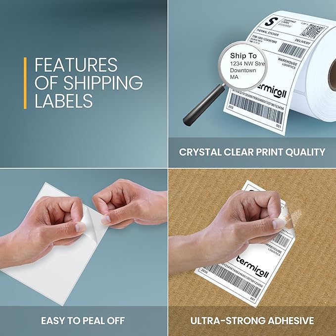 4x6 Thermal Labels – 350 Labels/Roll – Direct Thermal, Non-Perforated – Compatible with Rollo, Zebra, iDPRT, MUNBYN – Strong Adhesive, BPA-Free – Commercial Grade by TERMIROLL