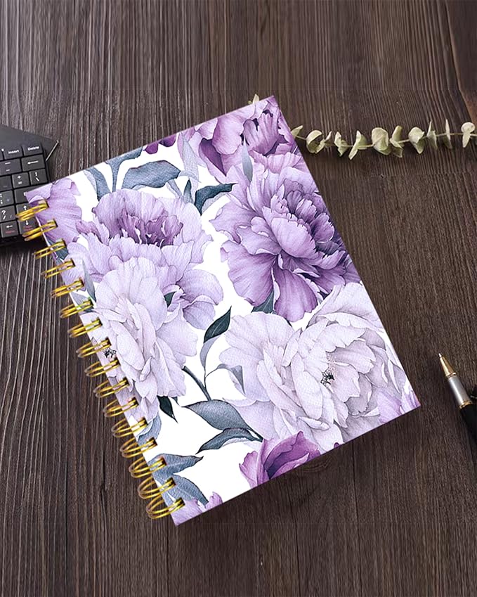 iampanda Spiral Journal Notebook,Strong Twin-Wire Binding with Premium Paper for Girl Women,Pretty Design 60 Sheets A5 College Ruled Notebook/Journal,Perfect for School Office Home Gifts,Purple Floral