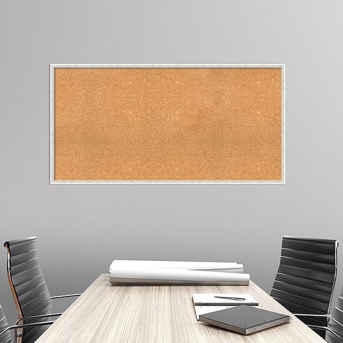Amanti Art Natural Cork Board for Wall, 25x49 Vision Board with White Frame, Oversize Corkboard Office Decor for Home Organization, Modern Corkboard Pinboard to Display Items for Home Organization in