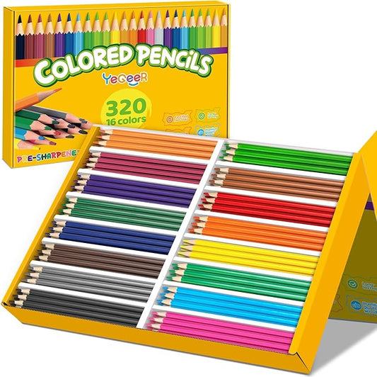320 Count Colored Pencils Bulk, 16 Assorted Colors, Pre-sharpened Coloring Pencils Set for Kids and Adult, Teachers Essential Classroom Prizes, Back to School Supplies