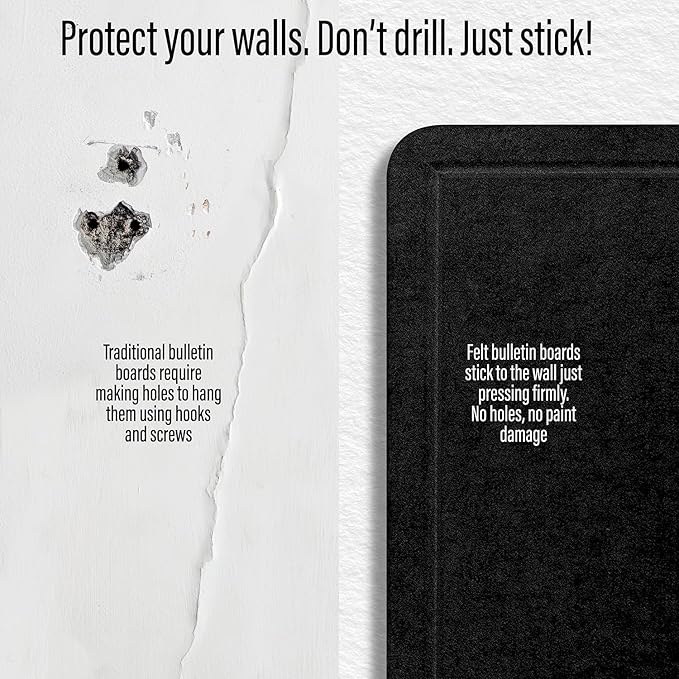 Large Bulletin Board 60 x 36 Inches - Foldable Felt Bulletin Board for Wall, Cork Board Alternative with 100 Color Pins & 12 Note Pads, Vision Board - Black