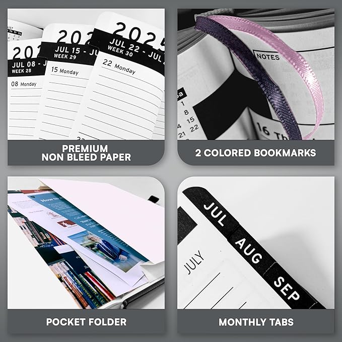 Ensight 2025-2026 HARDCOVER Leather Planner Weekly & Monthly - 6.5x8.5 Inches - Academic Planner Business Personal or Student - Pen Holder, Thick Paper, July 2025 - June 2026 (Grey)