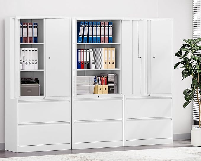 SISESOL 2 Drawer Lateral File Cabinet with Lock and Shelf,71" White Filing Storage Cabinet with Doors,Locking Metal Storage Cabinets with Drawers for Home,Office,Garage,School,Fit A4/Letter/Legal File