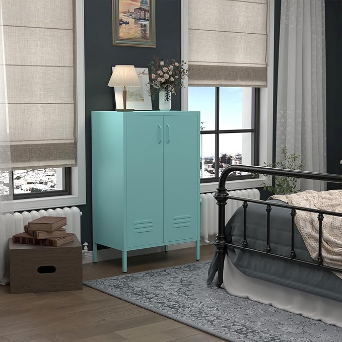 Locker Cabinet,Morden Locker Storage Cabinets with Legs,2 Doors Sideboard with Adjustable Shelves for Living Room,Kitchen Pantry,Office,Blue