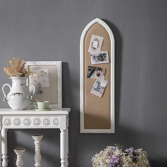 SOFE Arched Long Framed Bulletin Board for Wall, 39 × 12 Inches Fabric Pin Board, Decorative Rustic Dream Boards/Vision Boards, Message Picture Display Board/Wall Decor for Office Home