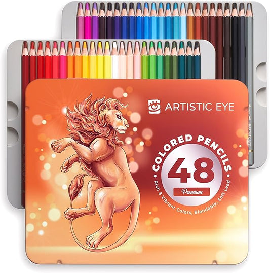 ARTISTIC EYE Premium Colored Pencils | Set of 48, Quality 3.8mm Soft Core Leads, Rich & Vibrant Colors, Blendable, Perfect for Beginner & Advanced Artists