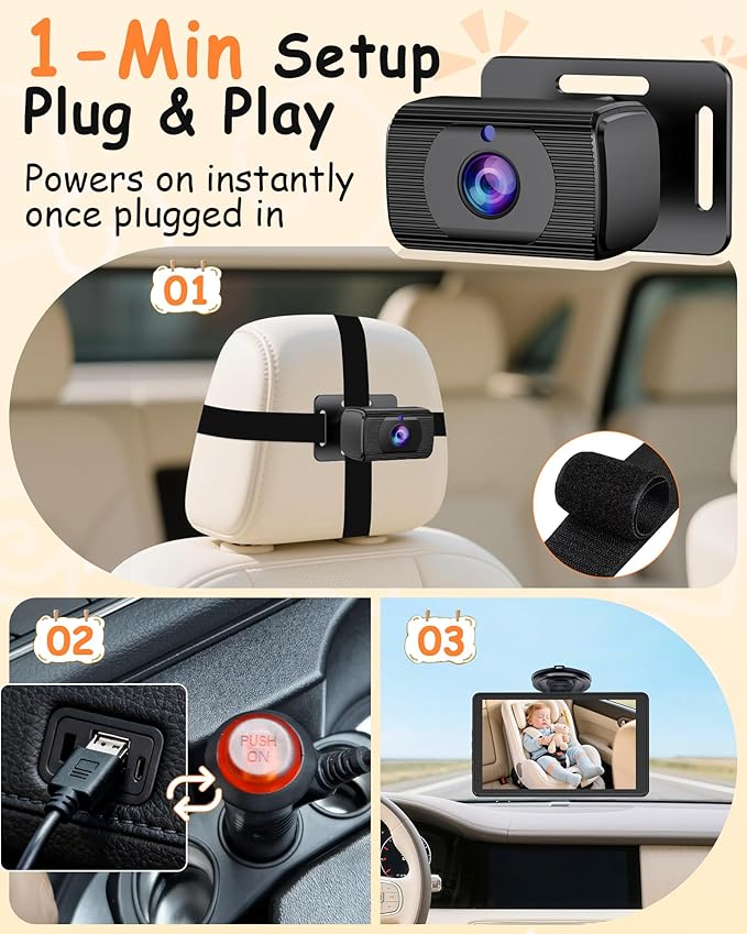 Rohent Baby Car Camera 7.2-Inch Monitor: 1080P HD Rear Facing Infant Backseat - Image 6