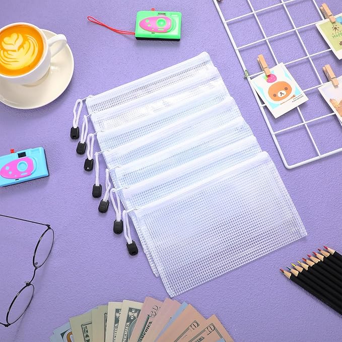 Jetec 32 Pcs Mesh Zipper Bags Toy Storage Bikini Organizer Bag Bolsas Para Guardar Trajes De Baño Waterproof Zipper Reusable Pouch Puzzle Multipurpose for Storage Office(White,7.5 x 5 Inch)