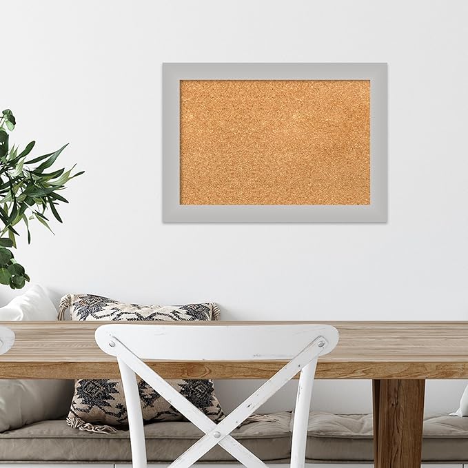 Amanti Art Natural Cork Board for Wall, 15x21 Vision Board with Silver Wood Frame, Small Corkboard Office Decor for Home Organization, Modern Corkboard Pinboard to Display Items for Home Organization