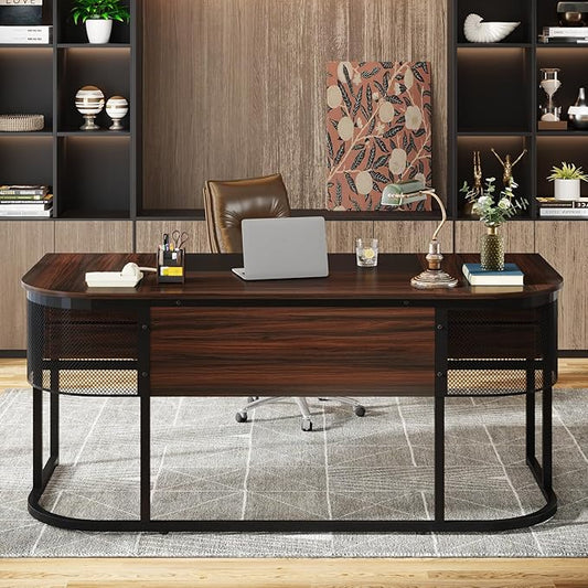 Tribesigns 63-Inch Executive Desk with 4 Drawers, Large Home Office Desk Computer Desk, Business Furniture Desk Workstation for Home Office, Dark Walnut