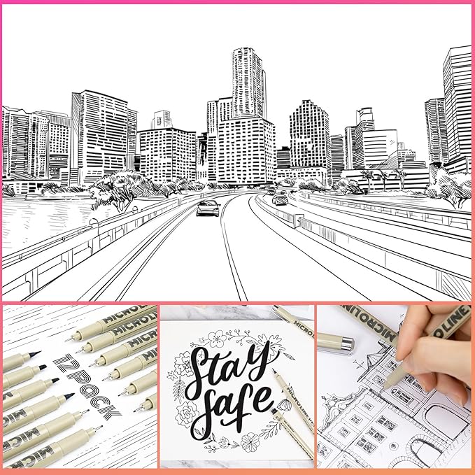 KERIFI Micro-Pen Fineliner Ink Pens, 12 Pack Black Micro Fine Point Drawing Pens Waterproof Archival Ink Multiliner Pens for Artist Illustration, Sketching, Technical Drawing, Zentangle, Scrapbooking