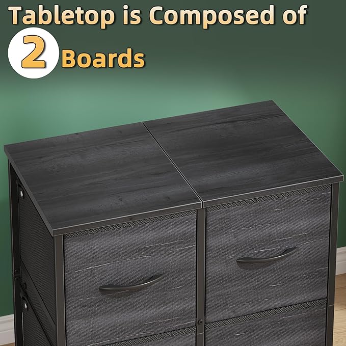 Lateral File Cabinet 4 Fabric Drawer, Mobile Filing Cabinet for Large Printer, Home Office Functional Office Storage Cabinet & Printer Stand, Fits A4/Letter Size, Charcoal Black Grain Print