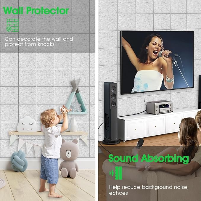 Large Cork Board for Office Wall Decor,48"x36"-12 Pack Felt Wall Tiles with Safe Removable Adhesive Tabs, 1/2" Thick, Felt Bulletin Board Pin Board Cork Boards for Walls - Light Grey