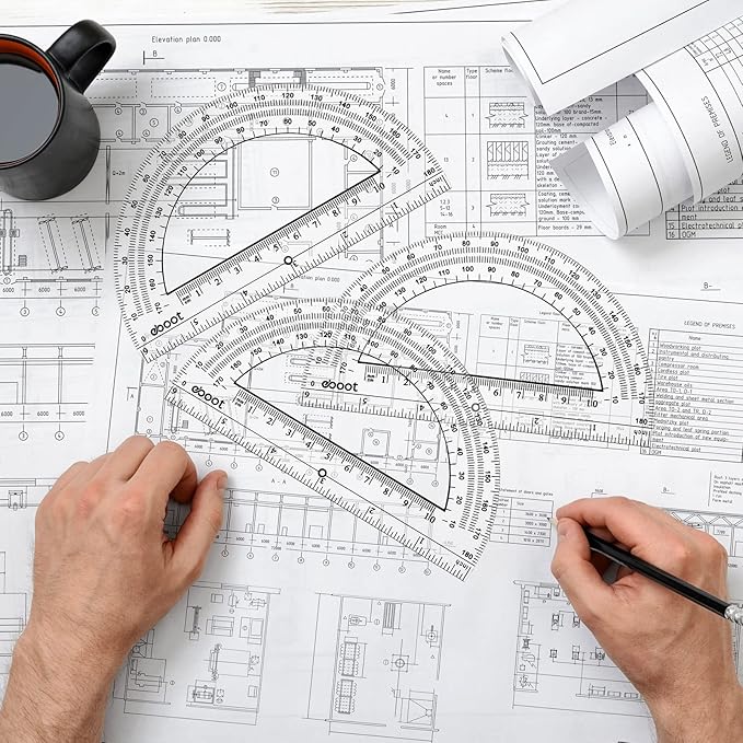 EBOOT 24 Pack Plastic Protractors Math Protractor 180 Degrees 6 Inch (Clear)