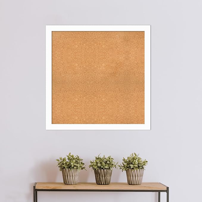 Amanti Art Natural Cork Board for Wall, 35x35 Vision Board with White Frame, Large Corkboard Office Decor for Home Organization, Casual Corkboard Pinboard to Display Items for Home Organization in