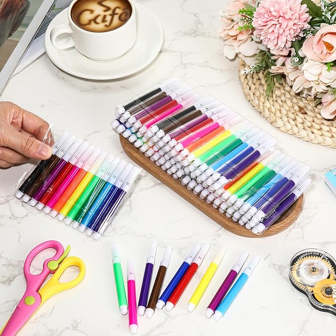 144 Pcs Mini Markers Colored Pen 3.4 Inch Vibrant Colors Portable Short Colored Markers Assorted Multicolor Watercolor Marker Pen for Kids and Adult Glass Office School Supplies (12 Colors)