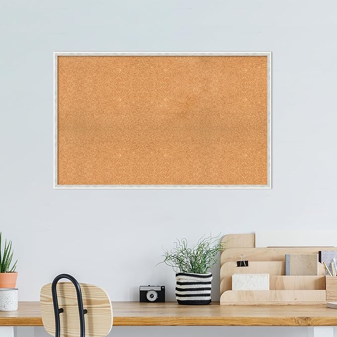 Amanti Art Natural Cork Board for Wall, 27x43 Vision Board with White Frame, Oversize Corkboard Office Decor for Home Organization, Modern Corkboard Pinboard to Display Items for Home Organization in