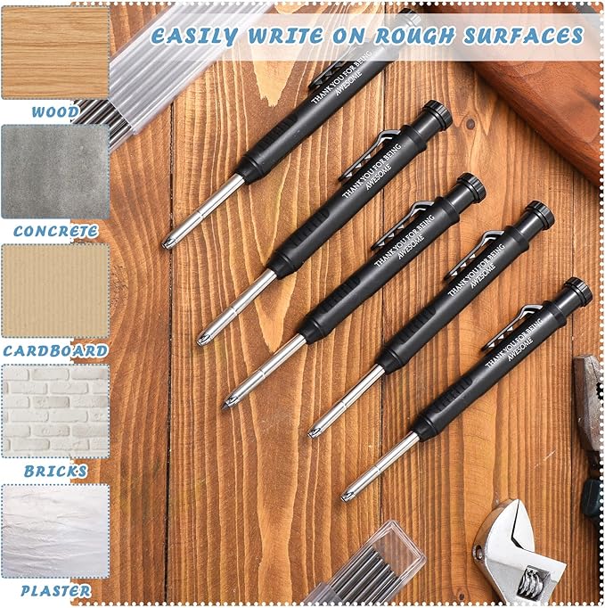 Colarr 10 Pcs Mechanical Carpenter Pencil with 60 Refill Deep Hole Mechanical Pencil Marker with Sharpener Black Solid for Carpentry Architect Birthday Thanksgiving Gift
