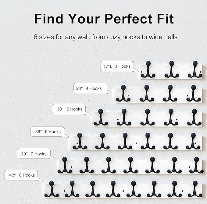 SKOLOO 36-Inch White Wood Coat Rack Wall Mount with 6 Triple Hooks - Ideal for Family Entrances, Classrooms, and Pet Supplies Storage - Perfect Coat Hooks for Wall