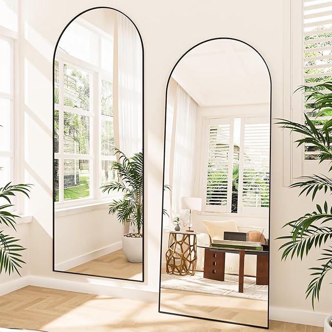 Hasipu Extra Large Arched Rectangular Full Length Wall Mirror, 81"L x 32"W, Black Aluminum Frame, Tempered Glass, Leaning/Wall Mount, Modern Style for Bedroom/Living Room