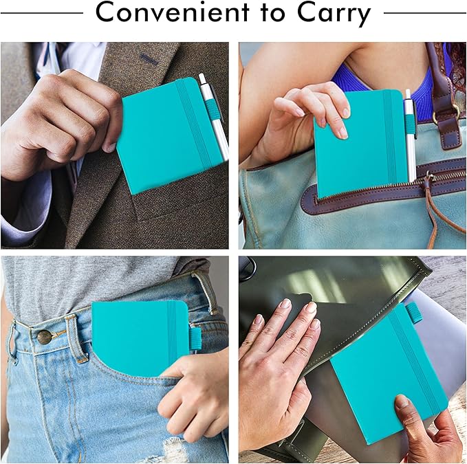 feela 15 Pack Pocket Small Notebooks Bulk, Mini Cute Notepads Hardcover College Ruled Lined Journals with Pen Holder for School Business Memos, with 15 Black Pens, 3.5”x 5.5”, A6, Emerald